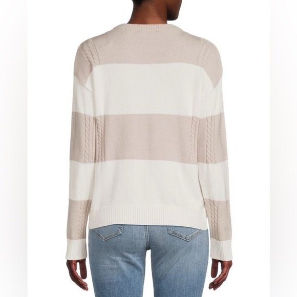 T Tahari Thick Stripe Colorblock Pullover Sweater White Beige Sz M - Picture 2 of 12